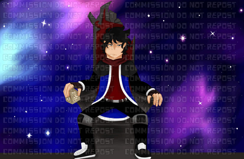 1 character rendered full body with complex background