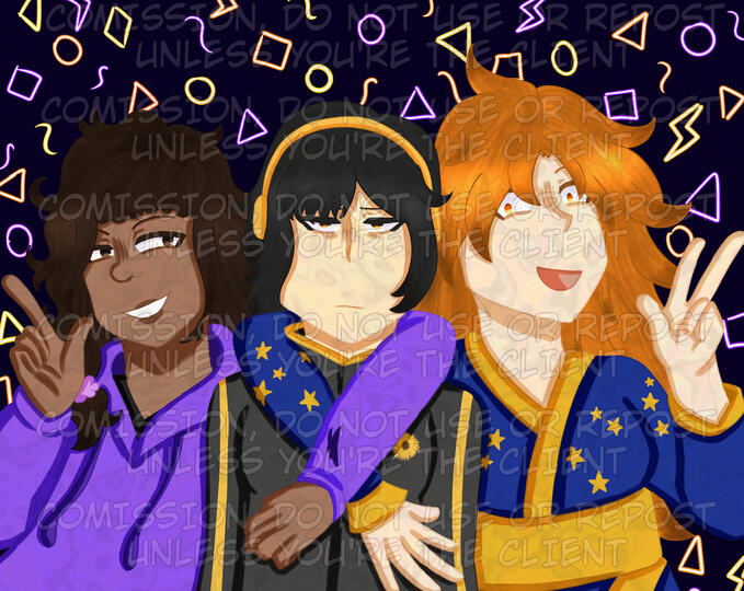 3 characters rendered half body &amp; simple background